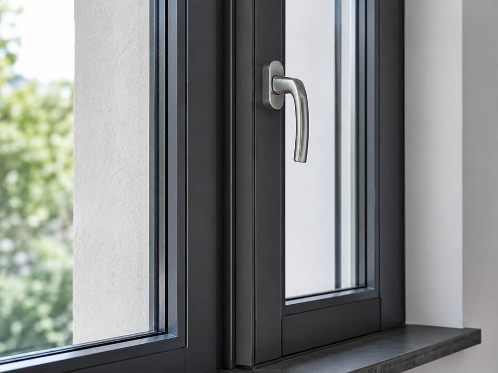 Fensterdetail mit modernem Griff von Altenhoff Detailansicht eines modernen Fensters mit Griff von Altenhoff Türen- und Fenstertechnik in Hagen a.T.W.